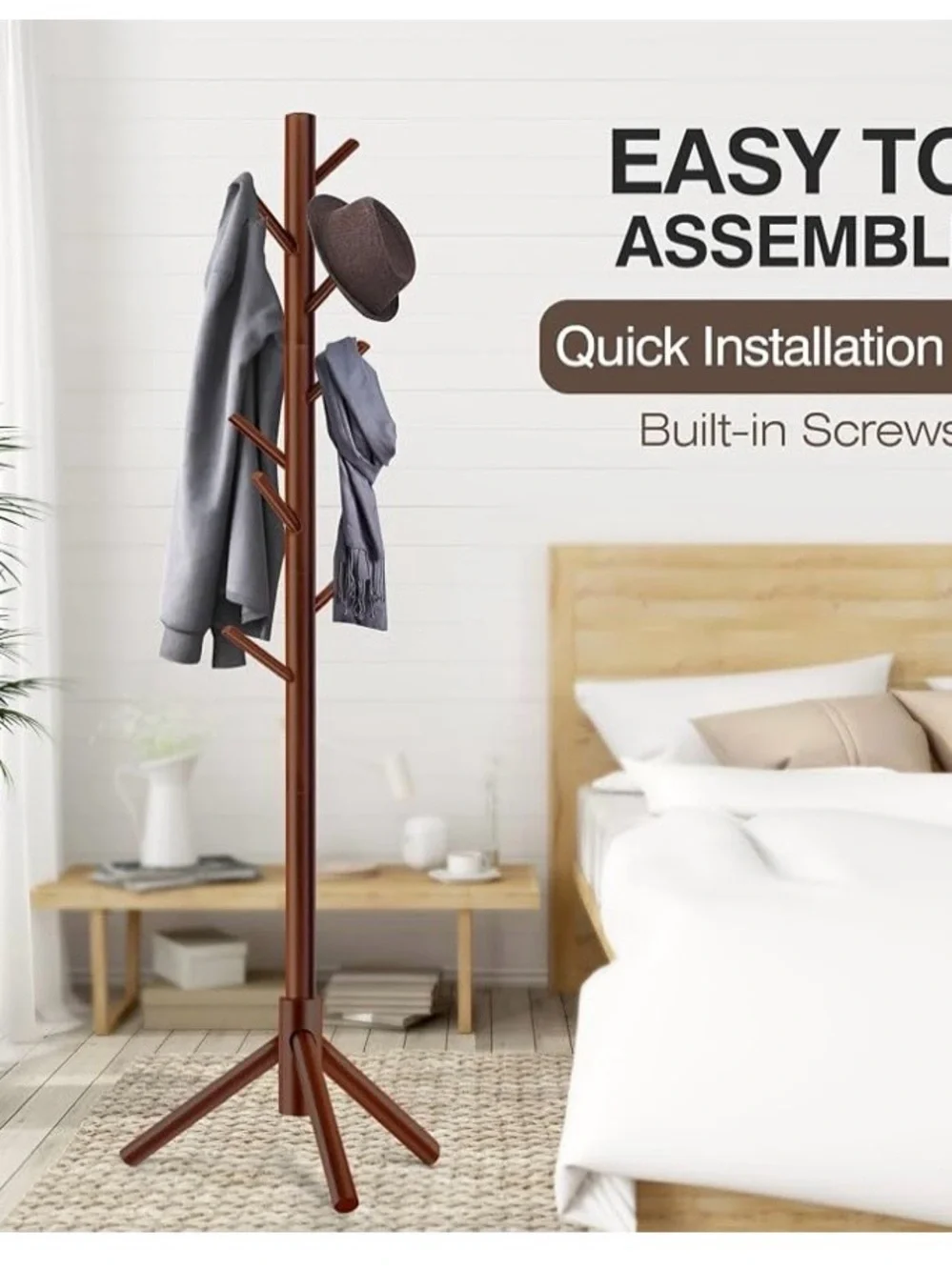 Brown Freestanding Coat Rack Stand - Home Storage & Organization